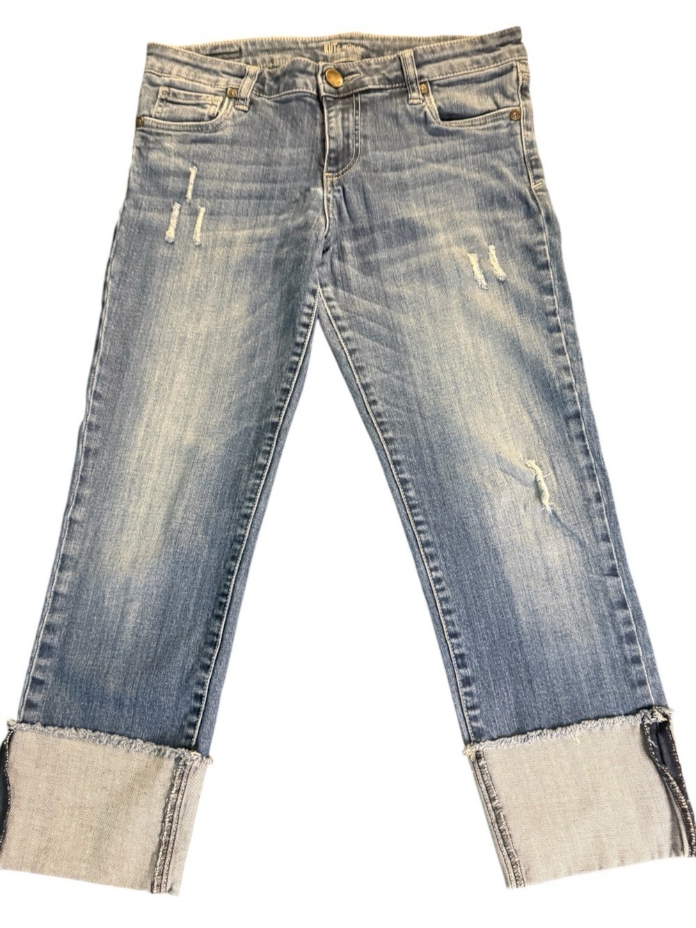 Kut from the Kloth Cameron Boyfriend Crop Capri Distressed Wide Cuff Jeans Size